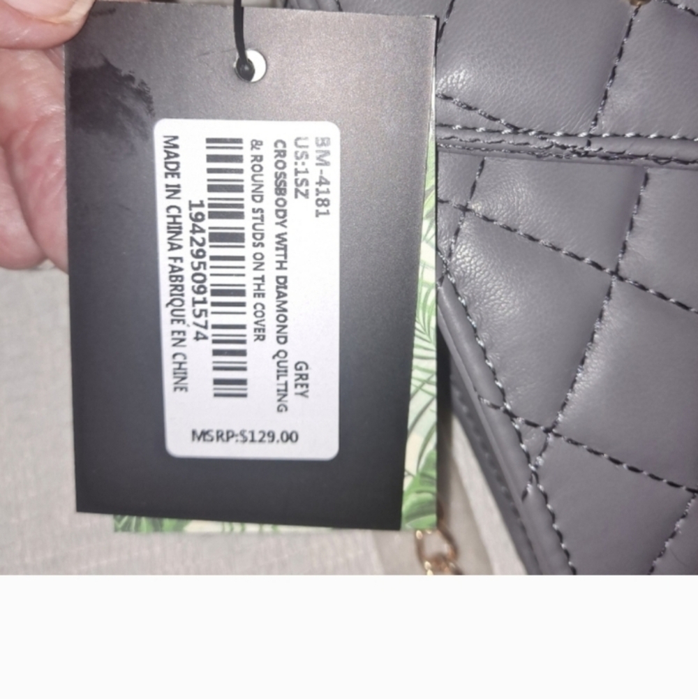 Badgley Mischka NWT Gray Bag Quilted with Gold Beads on Front Flap NWT - Picture 3 of 3
